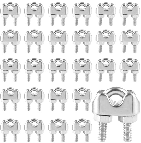 MIVIDE 30 morsetti per fune metallica da 4 mm, in acciaio inox, 4 mm, M4, morsetti per funi metalliche, morsetto a U, morsetto per fune in acciaio inox 304, per cavo in acciaio, filo, corda (argento)