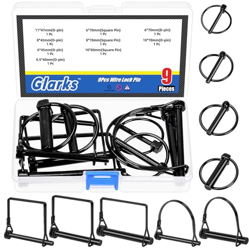 Glarks 9pcs 4.5/6/8/10/11mm 3/16in 1/4in 5/16in 3/8in 27/64in Lynch Pins and Square & Arch Shapes Wire Lock Pins Set, 3 Styles Hitch PTO Pins, Towing PTO Shaft Hitch Pins for Mechanics, Cars