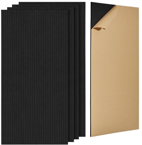 VEVOR Pannelli Acustici con Adesivo, Pannelli in Schiuma Insonorizzante 1200 x 600 x 10 mm, da Parete in Fibra di Poliestere ad Alta Densità, per Casa, Ufficio, Teatro, 5 Pezzi Nero