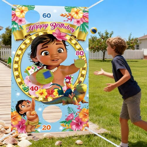 Wurfspiel Kinder Outdoor mit 4 Bohnentaschen, Werfen Spiel Banner Cartoon Anime Dosenwerfen Kinder Outdoor Wurfspiel Banner Bean Bag Säckchen Toss-Spiele Set für Kindergeburtstag Party