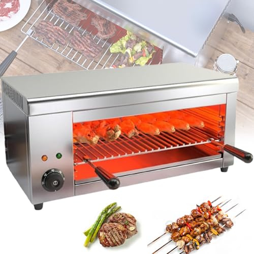 Parrilla de salamandra comercial de 2000 W para fundir queso, con control preciso de temperatura de 50-260 °C y parrilla de altura ajustable, para montaje en pared o encimera, para filetes con queso