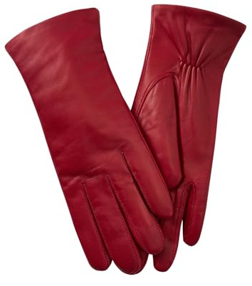 Hanotolo Leather Gloves for Women,Lambskin Premium Wool Lined for Winter, Driving Gloves Red, M