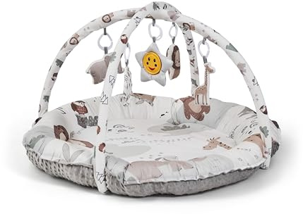 MS BabyWorld Zoola – Gimnasio para bebés Multifuncional con Juguetes | Manta de juegos plegable | Acolchada para Gateo 0-3-6-12 meses | Es timula el Desarrollo Motor y Sensorial del Bebé