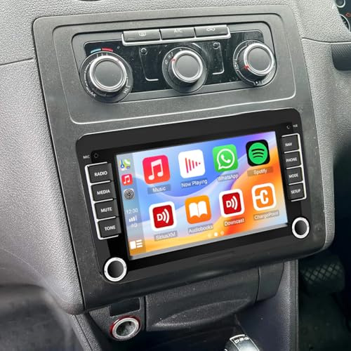 Android 14 2 DIN bilradio för VW CADDY 2003–2018 2019 2020 med trådlös Carplay Android bil dubbel Din radio 7 tums pekskärm med GPS Navi WiFi Bluetooth RDS FM Radio SWC mikrofon backkamera