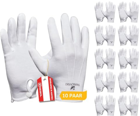 Gebol 10 paia di guanti da maglia in cotone senza pelucchi per lavori di precisione, unisex, colore bianco, taglia unica