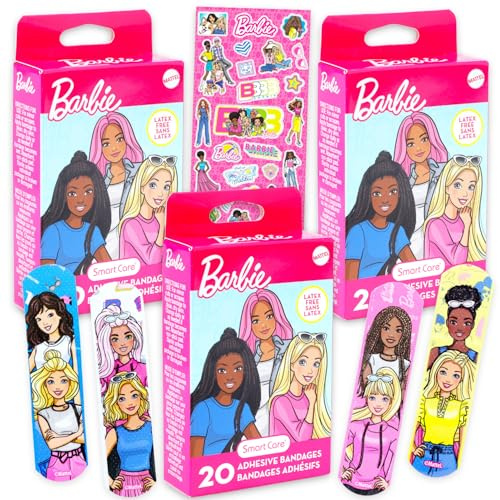 Barbie Bandages Set for Kids - Bundle Includes 3 Boxes of 20 Count Colorful Adhesives and Stickers | Barbie First Aid Kit Supplies for Girls, Kids