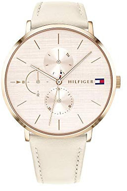 Tommy Hilfiger Multi Zifferblatt Quarz Uhr für Damen mit Beiges Lederarmband - 1781948