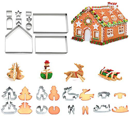 QISF 18PCS Christmas Cookie Cutter 3D Stainless Steel Scenario Cookie Cutters Set Biscuit Mold Fondant Cutter Baking Tool