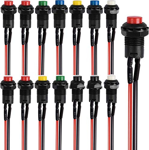 RUNCCI-YUN 14pz Interruttore Pulsante Momentaneo,12mm interruttore a pressione,spst pulsante,interruttore pulsante rotondo,3A/125V 1.5A/250V interruttore on off（Con linea）