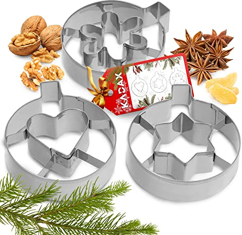 KADAX Stainless Steel Cookie Cutter Set of 3 Stars, Hearts, Flowers for Christmas, Party