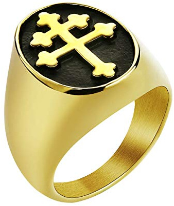 Joliernelle Anello Croce di Lorena Acciaio Inossidabile Placcato Oro Anelli Sigillo Crux Vera Taglia 14