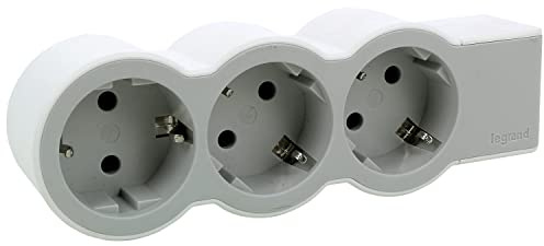 LEGRAND, Flache Steckdosenleiste, 3-fach Steckdose, Mehrfachsteckdose, ohne Kabel, Ultraweiß/Grau, 694573