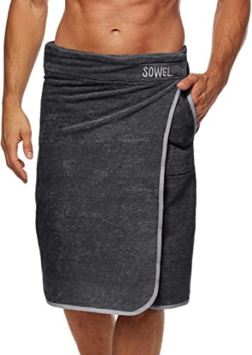 Sowel® Saunakilt Herren, 100% Bio-Baumwolle, Saunahandtuch mit Klettverschluss, Saunatuch, Sauna Buddy, 60 x 140 cm, Anthrazit/Grau