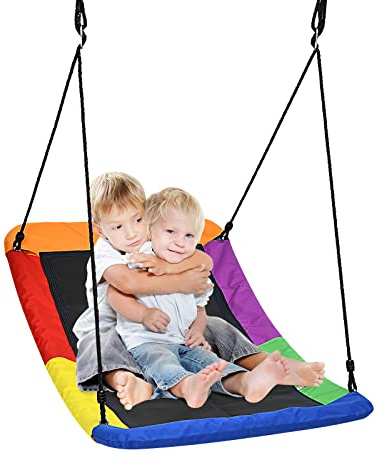 GOPLUS Boggunga utomhus, gunga med justerbar höjd från 100 till 180 cm till 150 kg, barngunga, hängande gunga, trädgårdsgunga för barn, ungdom (färgglad)