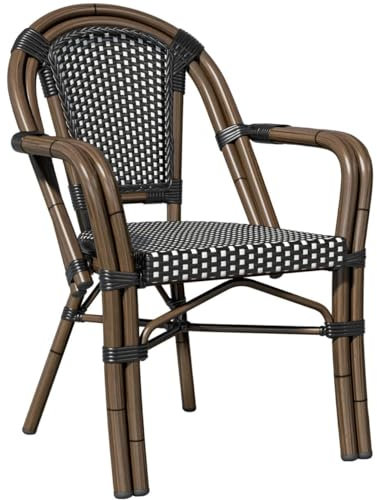 GGMMÖBEL 4er-Set Kreta | Französischer Rattanstuhl | Schwarz & Weiß | Rattan/Bambus | Stapelbar | Bistro Rattanstuhl, Gastro Rattanstuhl, Outdoor Rattanstuhl, Terrassen Rattanstuhl