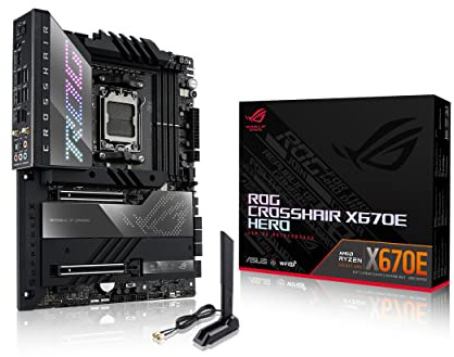 ASUS ROG Crosshair X670E Hero (WiFi 6E) Socket AM5 (LGA 1718) Ryzen 7000 Gaming Motherboard(18+2 Power Stages, PCIe® 5.0, DDR5,5xM.2 Slots,Front-Panel USB 3.2 Gen 2x2, USB4®, Wi-Fi 6E)