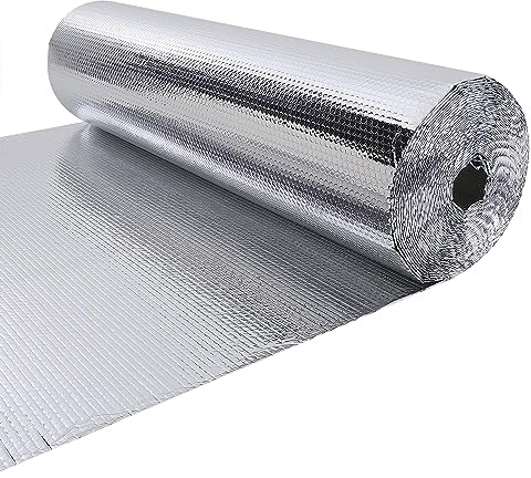 The Fellie Bubble Reflective Insulation Roll - Double Side Foam Core Radiant Barrier Aluminium Foil Panel for Window, Roof, Attic, Garage, Greenhouse - 3mm, 47in x 32ft
