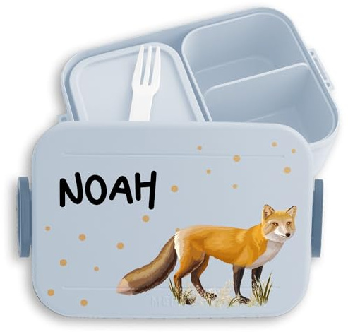 Kinder Bento Box Midi Lunchbox für Mepal Bentobox - Brotbox Fuchs Jausenbox Fox Vesperdose Fuchsmotiv I Füchse - 900 ml - Hellblau - butterbrotdose brotdose waldtiere kinderbrotdosen brotzeitdose