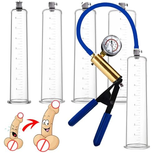 Leyuye Penispumpe mit Griff und Manometer Vakuumpumpe,Manuelle Vakuum Sex Spielzeug für Penisvergrößerung,Penis Pumpe zur Penis Verlängerung Erektion Sexspielzeug für Männer (Blau, A: 9 * 1,75 Zoll)