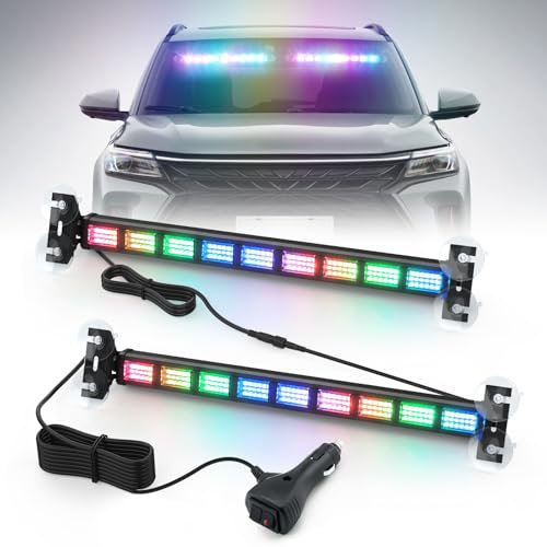 antom LED Rundumkennleucht Blinken LED Warnleuchte 2er 108 LEDs Warnleuchte Buntes Multi-Color Leuchtfeuer Rundumleuchte mit 11 Blinkenden Stroboskop-Modi für Auto, PKW, LKW, Traktor, KFZ, LKW