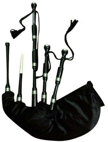 Juego de gaita escocesa, tamaño completo, soportes plateados, accesorios gratis, perfecto para principiantes, gaita de palisandro negro con bolsa de transporte