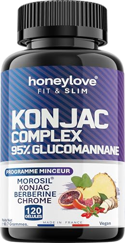 KONJAC 95% Glucomannane | Puissant et Efficace - Homme & Femme | Morosil, Berbérine & Chrome | 120 gélules anti-fringales | Gestion de l'Appétit, Minceur & Perte de poids | Vegan bruleur de graisse