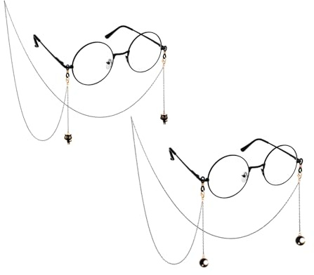 DS. DISTINCTIVE STYLE Lot de 2 chaînes de lunettes gothiques avec pendentifs - Chaîne métallique pour lunettes autour du cou - Pour femme, noir, taille unique