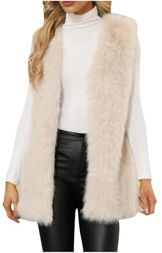 Wyongtao Gilet Femme En Fausse Fourrure Sans Manches Manteau Femme Fourrure Épais Et Chaud Veste Polaire Femme Shaggy Sherpa En Peluche Gilet Duveteux Teddy Ample Et Confortable Cardigan Blouson