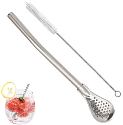 Cucchiaio di paglia rimovibile, colino, agitatore, cucchiaio filtrato da 0,2 x 0,7 pollici, di paglia in acciaio, multifunzionale, sicuro, portatile, per bevande sfuse, zuppa di caffè