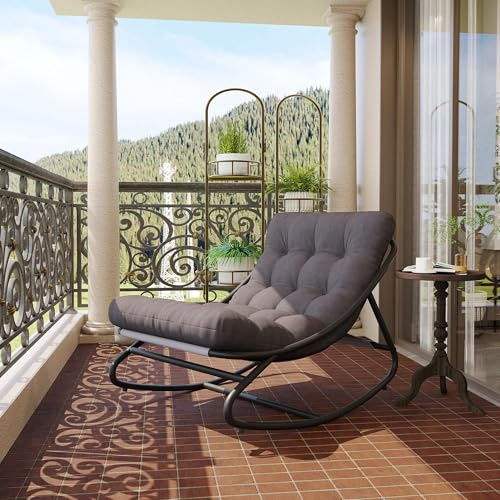 RBFGYIOP Comoda sedia a dondolo da esterno per patio – Moderna struttura in metallo resistente alle intemperie – Cuscini spessi – Ideale per veranda, cortile, soggiorno – Relax e lettura – Grigio
