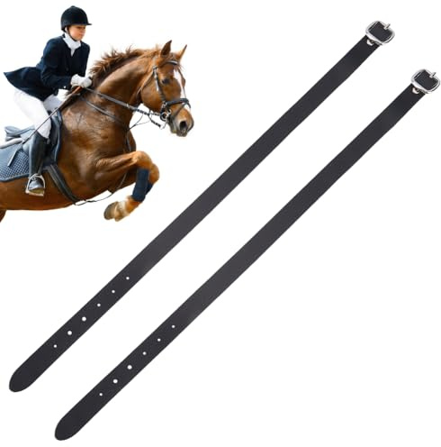 CALFOVERA 2 Correa de Espuela Inglesa Ecuestre de Cuero Genuino Negro de 41cm con Hebilla de Metal, Correas de Estribo de Cuero de Vaca Ajustables para Sillas de Montar Y Equipo de Equitación.