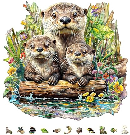 Otter Wooden Jigsaw Puzzle for Adults, 250 Pieces Animal Shaped Wooden Puzzle, Gift for Adults & Teens with Premium Wooden Storage Box (34 × 32.6 cm)