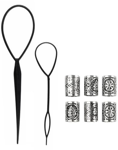 Naseom Perle de Barbe Viking Homme Perle à Barbe pour Tresses et Dreadlocks | Lot de 6 Perle Cheveux et Barbe Viking, Viking Homme Perles Cheveux avec 2 Outils d'Enfilage, Unisexe, pour Cheveux et Barbe