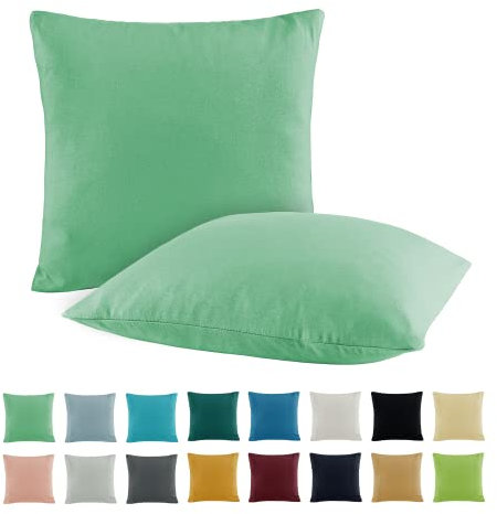 SHC by BaSaTex 2er Pack Jersey Kissenbezüge Kissenhüllen | Kopfkissenbezug aus 100% Baumwolle | 80x80 cm Dekokissen Bezug | Farbe Jade Mint Grün