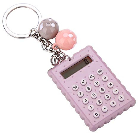 Mini-kalkylator, bärbar fickgodsfärg PVC 8 siffror elektronisk miniräknare med silikonknappar och nyckelringsspänne för barnstudenter(Gray Purple)