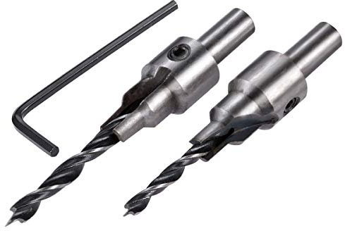 KATUR 2 punte coniche per trapano e svasatura, foro pilota con tre ordini a tre punte per trapano per falegnameria, alesatore per legno, lavorazione del legno, punta da 4 mm/5 mm