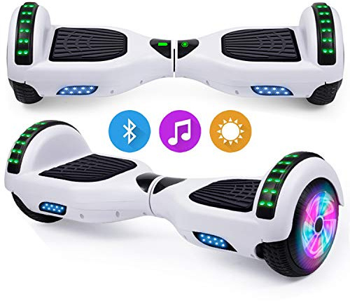 Hoverboard, Self Balancing Scooters 6,5 pouces Hoverboard Hover Scooter Board avec musique Bluetooth, lumières LED et moteur puissant pour enfants et adolescents