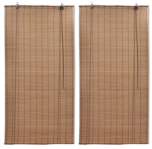 vidaXL Persianas Enrollables de Bambú 2 Piezas Estor Plegable Opaca Romana Decoración Ventana Interior Cortina Ecológico Privacidad Marrón 80x160 cm