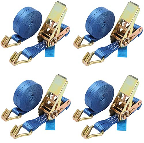 BOMKEE Ratchet Tie Down Straps, 4 Pack 800kg 6M Tensioning Belts Heavy Duty Adjustable Lashing Straps with Hook, Quick Release Cam Buckle Lifting Straps for Motorcycle, Cargo, Trucks, Trailer