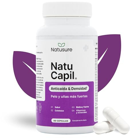 NATUSURE NatuCapil 60 Cápsulas – Suplemento con Biotina, Zinc, Hierro, Vitaminas B, C, D, E y Extractos Naturales – Anticaída y Crecimiento de Cabello – Cuidado de Piel y Uñas