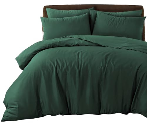 Bronwen Mathews Bottle Green Double Duvet Cover Set - Soft Microfibre Double Bed Quilt Cover with 2 Pillowcases, Easy Care Wrinkle Free Double Bedding Set of 3 Pcs (Bottle Green, Double Duvet Set)