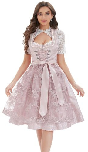 Goxozzy Dirndl Damen, Dirndl, Dirndl Für Damen, Dirndl Damen Midi,Klassisch Elegantes Dirndl Damen Im Stil des Bayerischen Oktoberfests.(DE/NL/SE/PL, Numerisch, 36, Regular, Regular, Rosa)