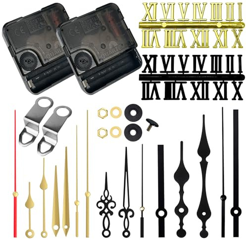 2 Pezzi Movimento Meccanismo Orologio da Parete con 5 Set di Diversi Stili Lancette Orologio per Parti Riparazione dell'Orologio Parete Sostituzione (16 mm / 0,63 Pollici, 22 mm / 0,87 Pollici)