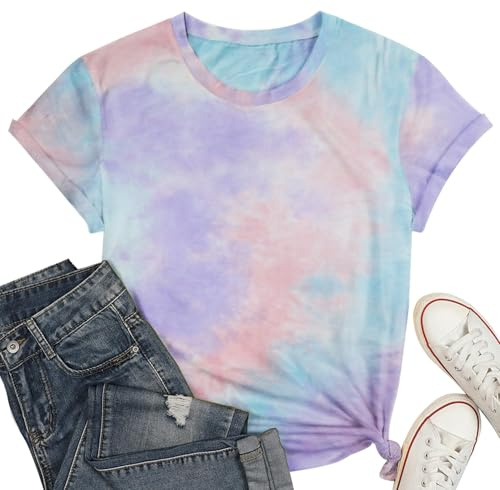 Batik - Maglietta da donna Tie Dye, maglietta estiva casual, Multicolore-B., M