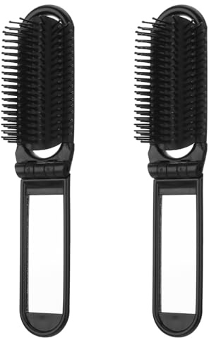 Travel Mini Hair Brush with Mirror, 2 PCS Folding Comb Massage Comb Compact for Purse, Wet Hair Brush for Women & Men