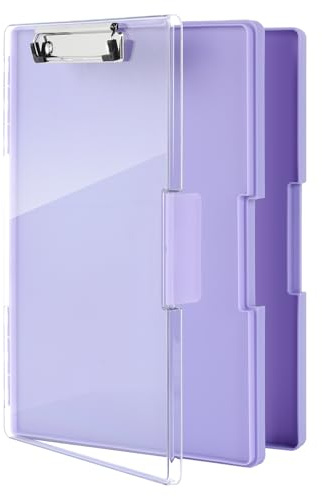 FRETONBA Porte-bloc A4 avec Compartiment de Rangement, Presse-papier Plastique Violet, Léger et Portable, pour École/Industrie/Bureau(Violet)