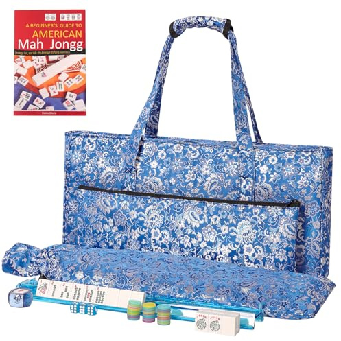TIASUSAN American Mahjong Game Set, 166 White Tiles, Dark Blue Bag with Entire Accessories, 4 All-in-One Rack/Pushers, Mahjong Tiles Set