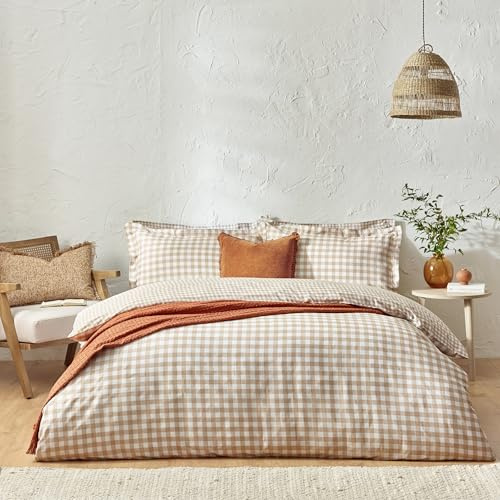 Yard Barton Cuadro Vichy Juego De Funda Nórdica – 100% Algodón Reversible Fundas De Almohada Oxford Suave Y Transpirable Ropa De Cama Premium (Galleta – Individual – 137x200cm)