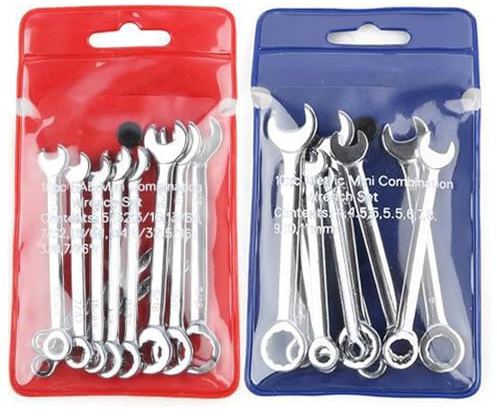Bestgle 20 st mini skiftnyckelsats, metrisk SAE öppen låda ände mini kombination tändnyckel, 4-11 mm 5/32 tums-7/16 tum fast huvud liten skiftnyckel set för montering av möbler liten utrustning