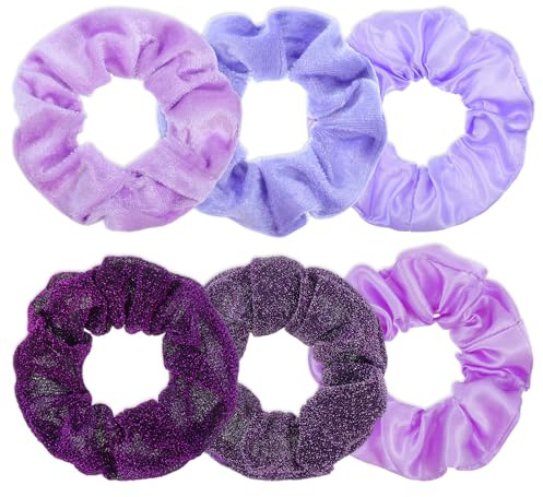 Tyqour 6 coleteros para el cabello de seda satinada morada para mujeres y niñas, elásticos de 4.5 pulgadas, banda suave para el cabello, soporte para coleta, accesorios para el cabello para mujeres
